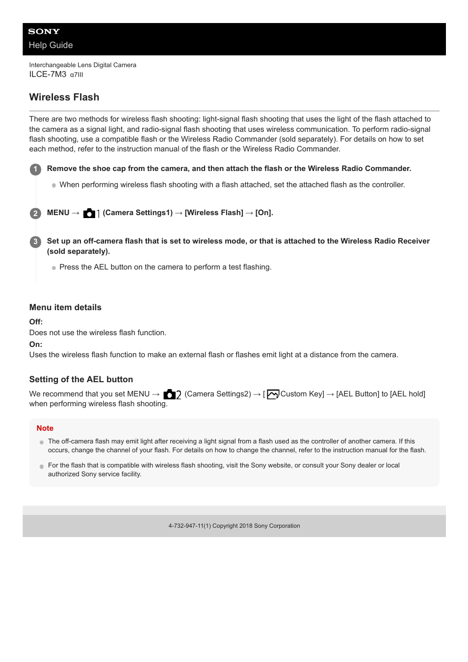 Wireless flash | Sony a7C Mirrorless Camera (Black) User Manual | Page 215 / 642