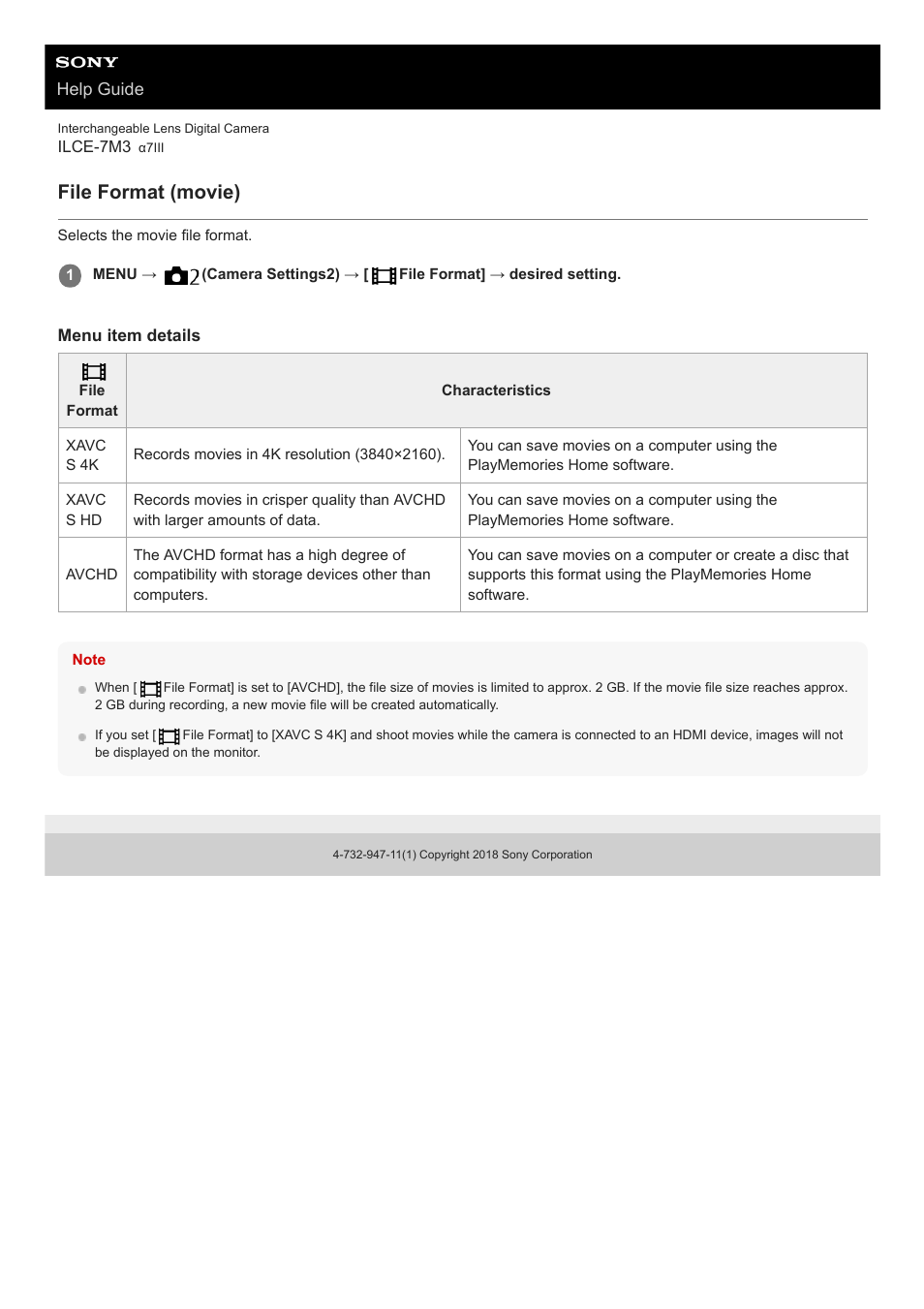 File format (movie) | Sony a7C Mirrorless Camera (Black) User Manual | Page 220 / 642