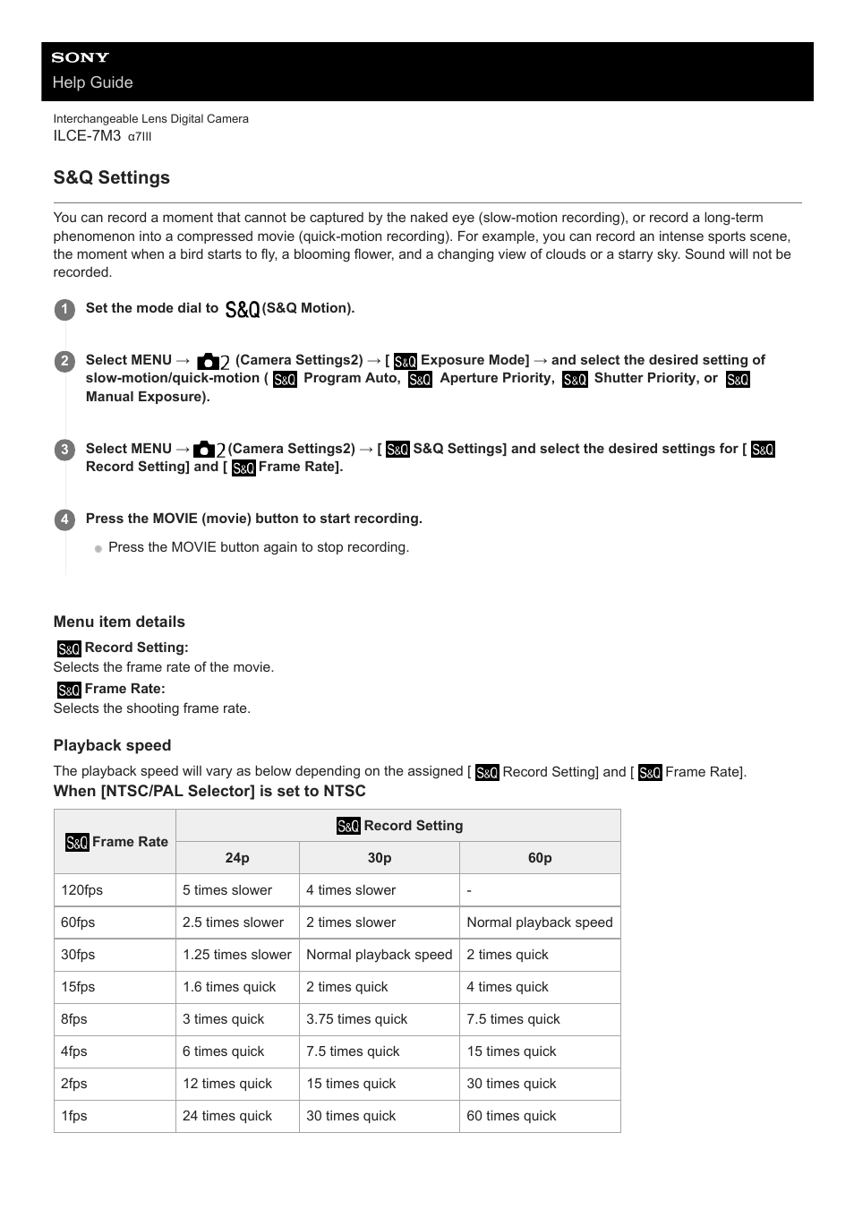 S&q settings | Sony a7C Mirrorless Camera (Black) User Manual | Page 223 / 642