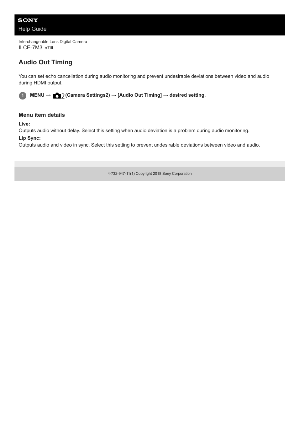 Audio out timing | Sony a7C Mirrorless Camera (Black) User Manual | Page 229 / 642