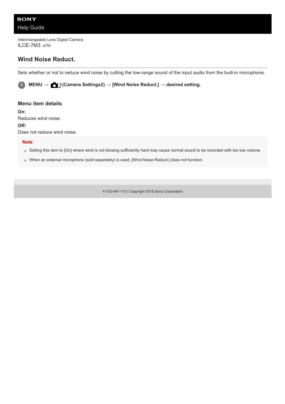 Wind noise reduct | Sony a7C Mirrorless Camera (Black) User Manual | Page 230 / 642