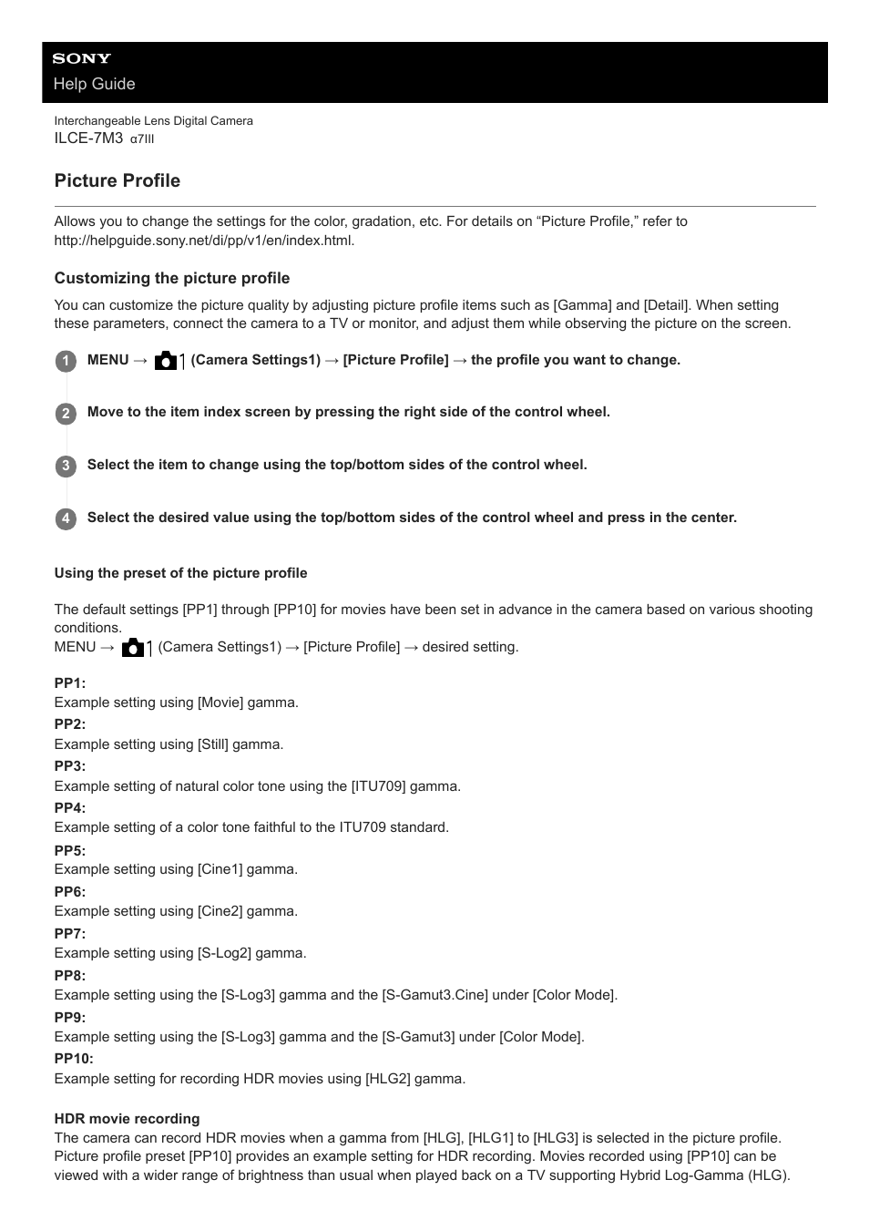 Picture profile | Sony a7C Mirrorless Camera (Black) User Manual | Page 231 / 642