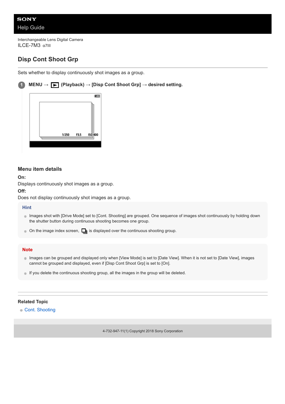 Disp cont shoot grp | Sony a7C Mirrorless Camera (Black) User Manual | Page 259 / 642