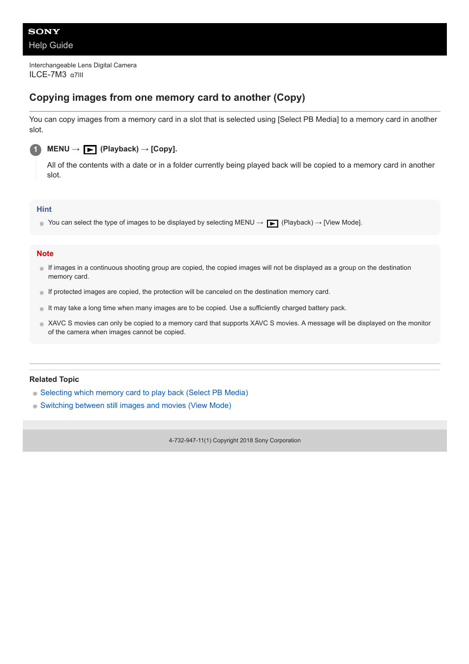 Help guide | Sony a7C Mirrorless Camera (Black) User Manual | Page 261 / 642