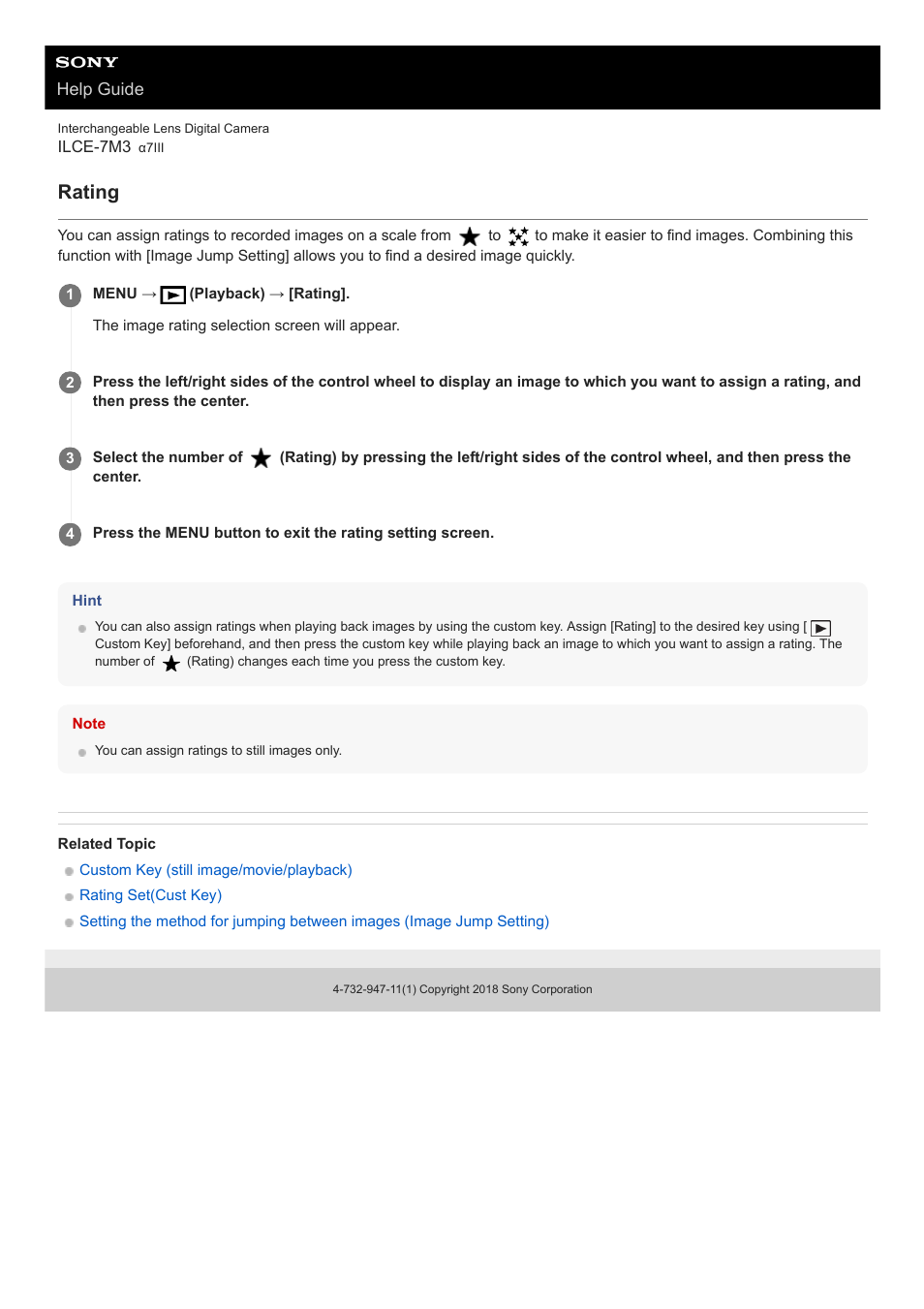 Rating | Sony a7C Mirrorless Camera (Black) User Manual | Page 264 / 642