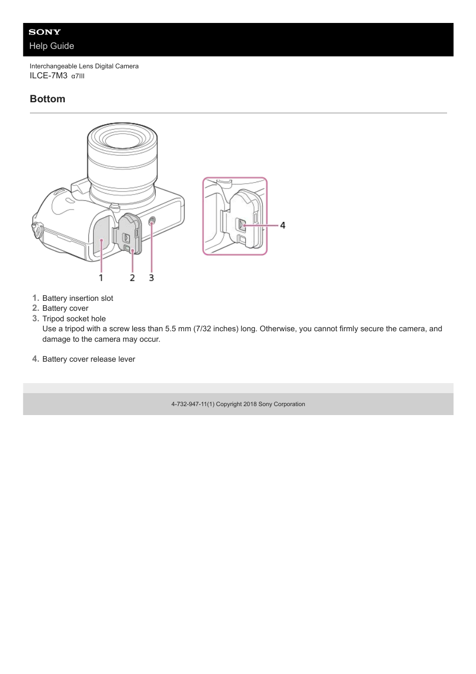 Bottom | Sony a7C Mirrorless Camera (Black) User Manual | Page 27 / 642