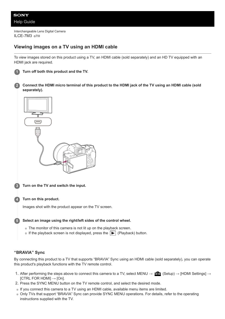 Viewing images on a tv using an hdmi cable | Sony a7C Mirrorless Camera (Black) User Manual | Page 270 / 642