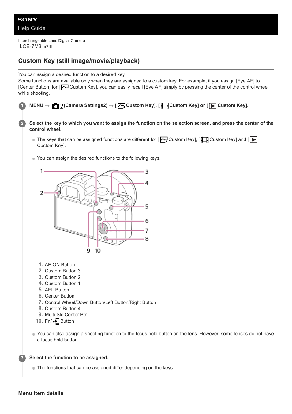 Custom key (still image/movie/playback) | Sony a7C Mirrorless Camera (Black) User Manual | Page 276 / 642