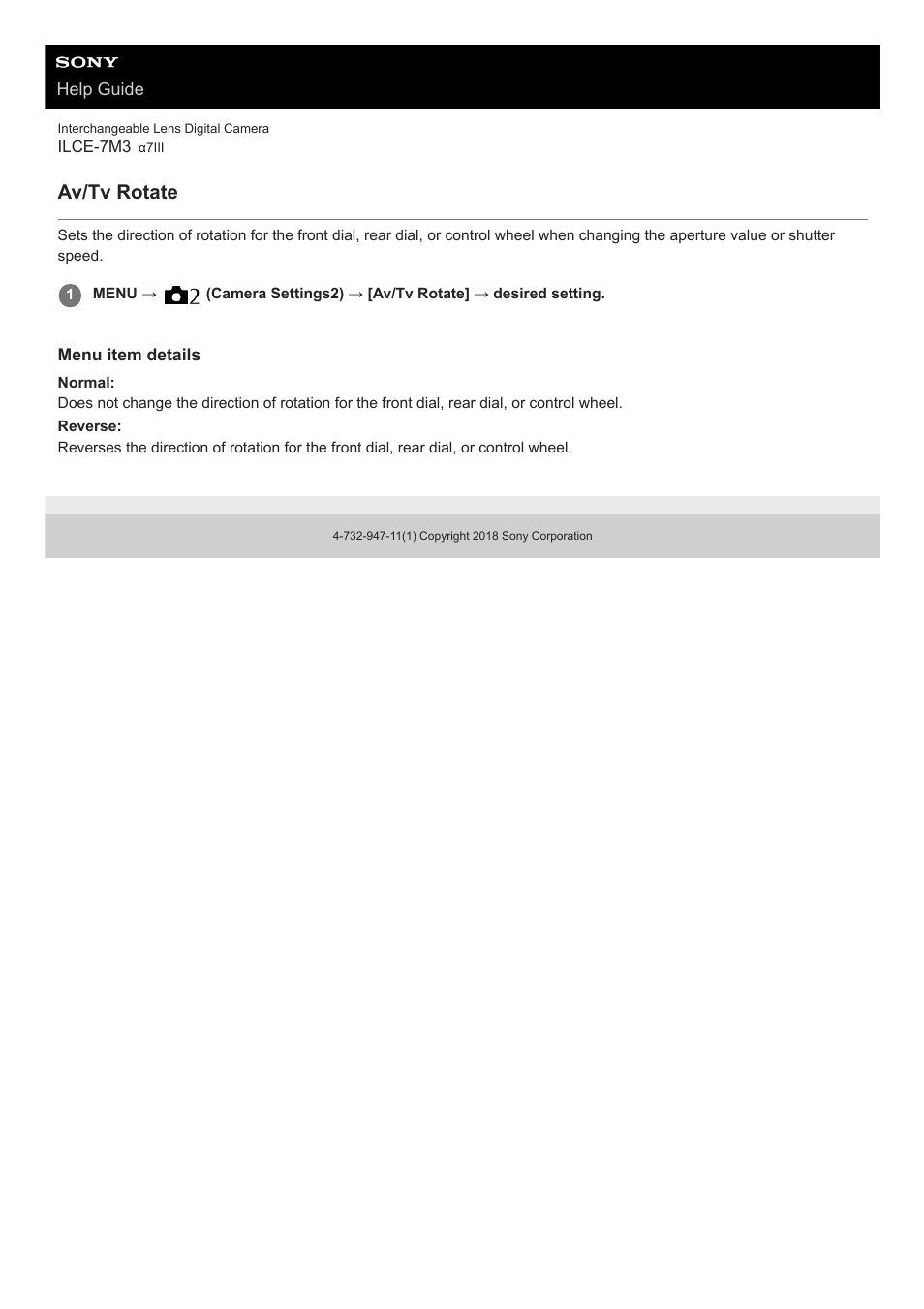 Av/tv rotate | Sony a7C Mirrorless Camera (Black) User Manual | Page 280 / 642