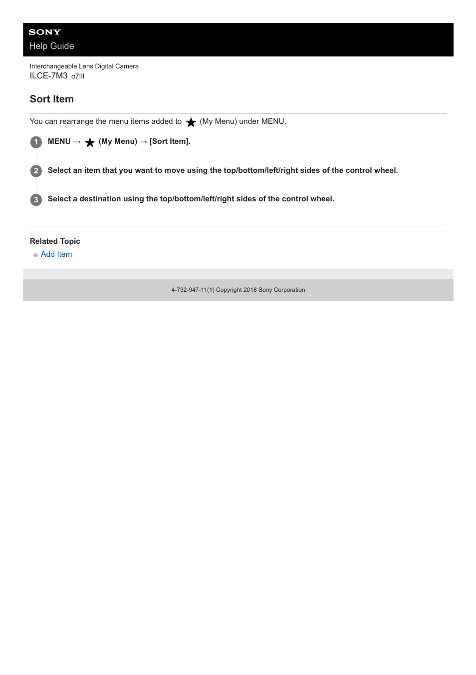 Sort item | Sony a7C Mirrorless Camera (Black) User Manual | Page 283 / 642