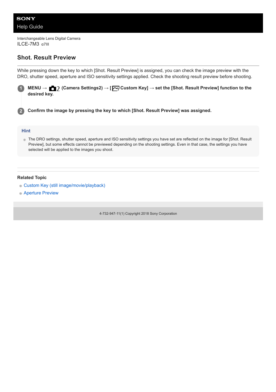 Shot. result preview | Sony a7C Mirrorless Camera (Black) User Manual | Page 289 / 642