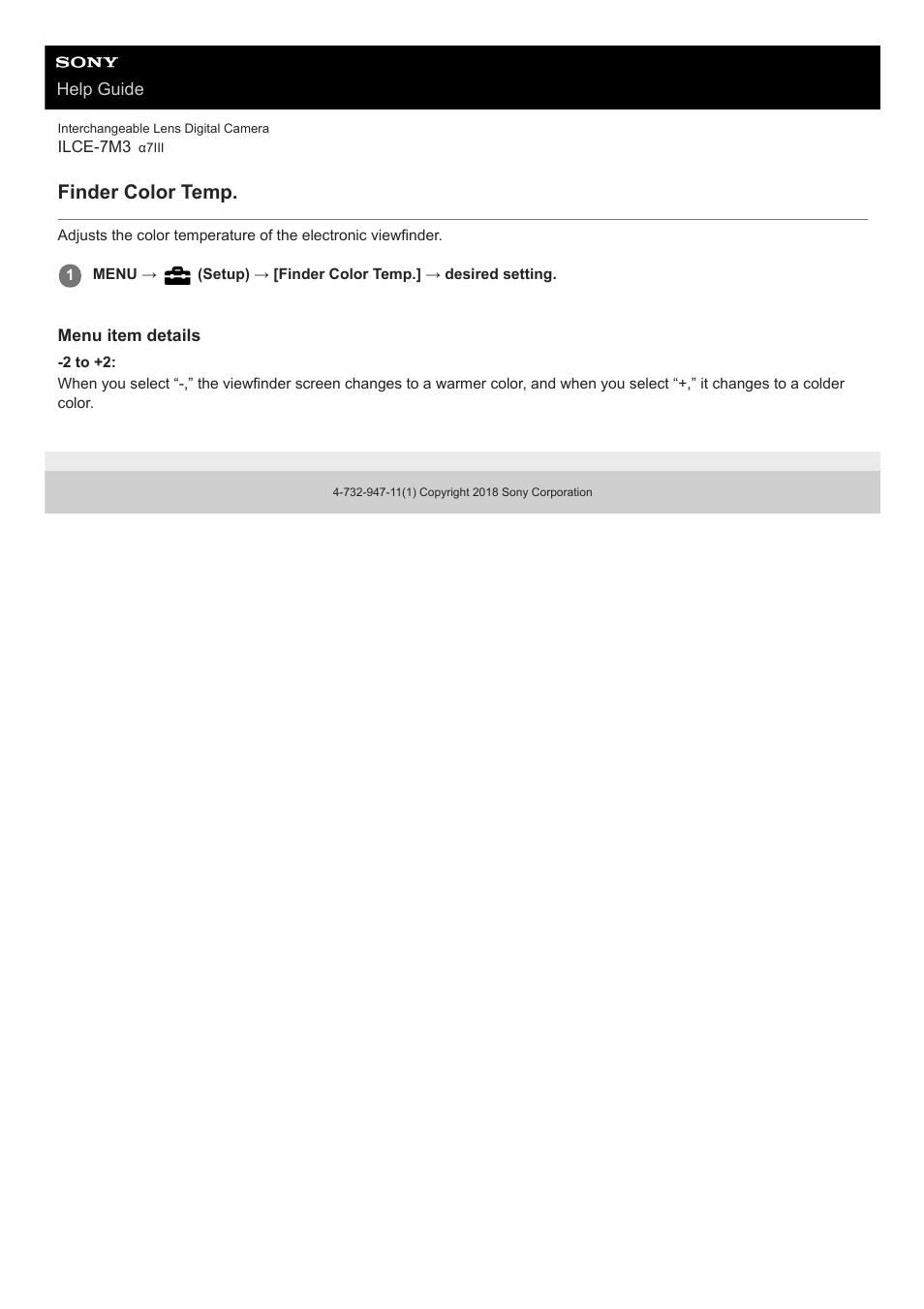 Finder color temp | Sony a7C Mirrorless Camera (Black) User Manual | Page 295 / 642