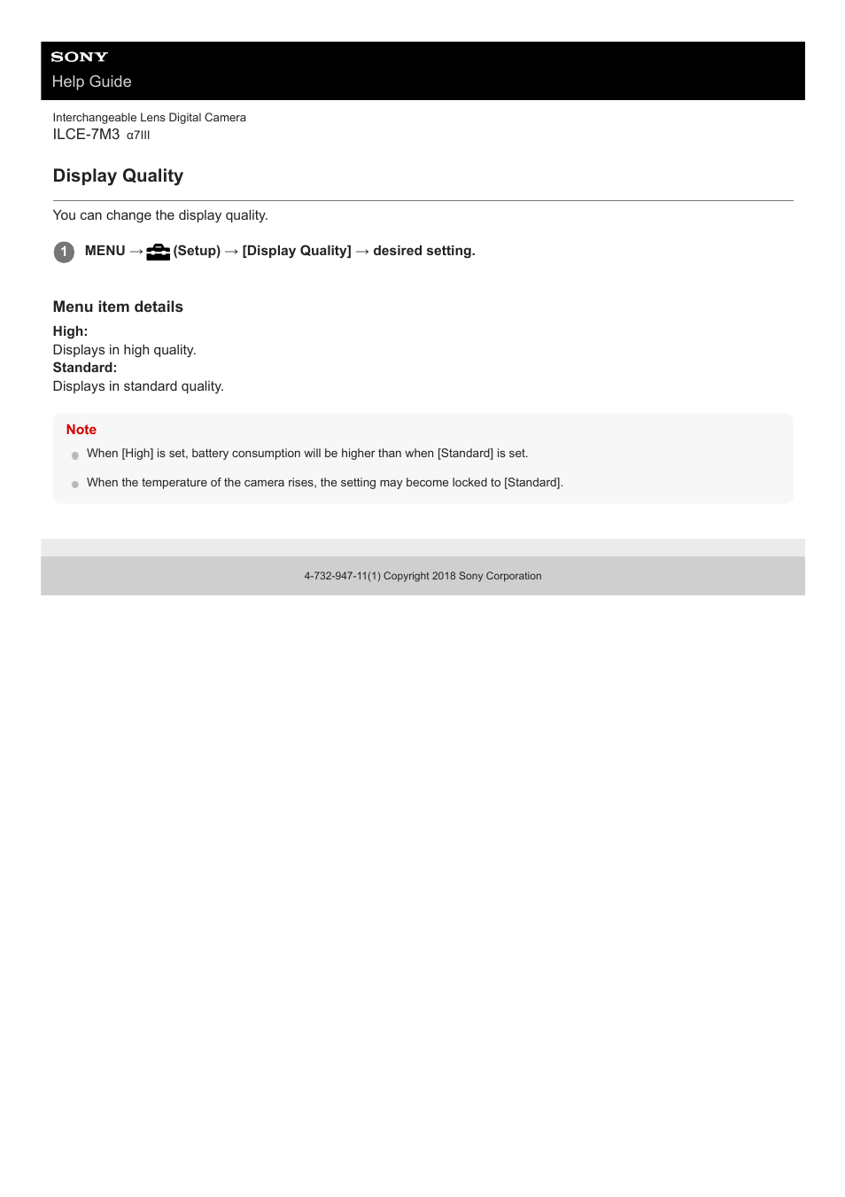 Display quality | Sony a7C Mirrorless Camera (Black) User Manual | Page 296 / 642