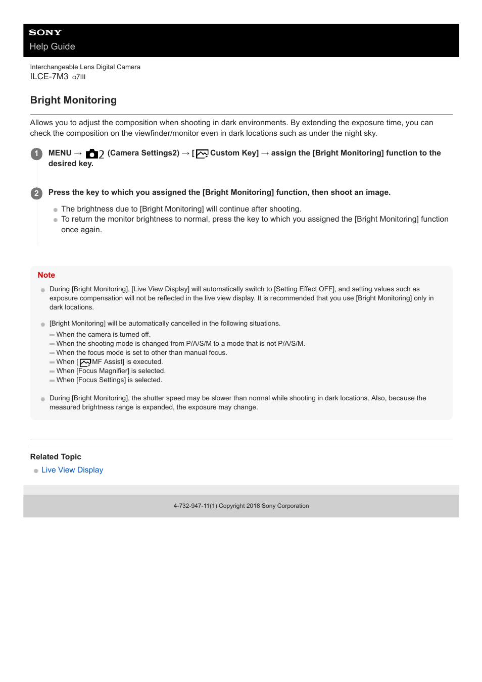 Bright monitoring, Help guide | Sony a7C Mirrorless Camera (Black) User Manual | Page 297 / 642