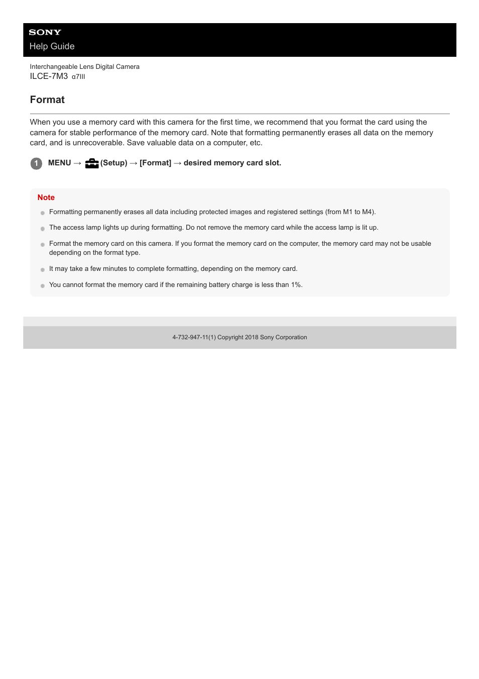 Format, Help guide | Sony a7C Mirrorless Camera (Black) User Manual | Page 298 / 642