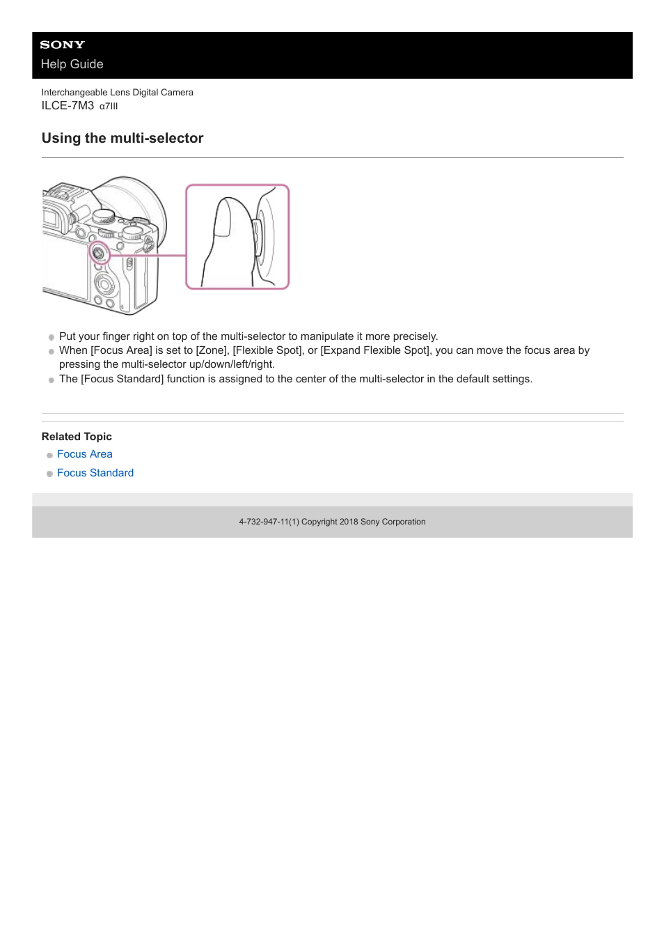 Using the multi-selector | Sony a7C Mirrorless Camera (Black) User Manual | Page 30 / 642