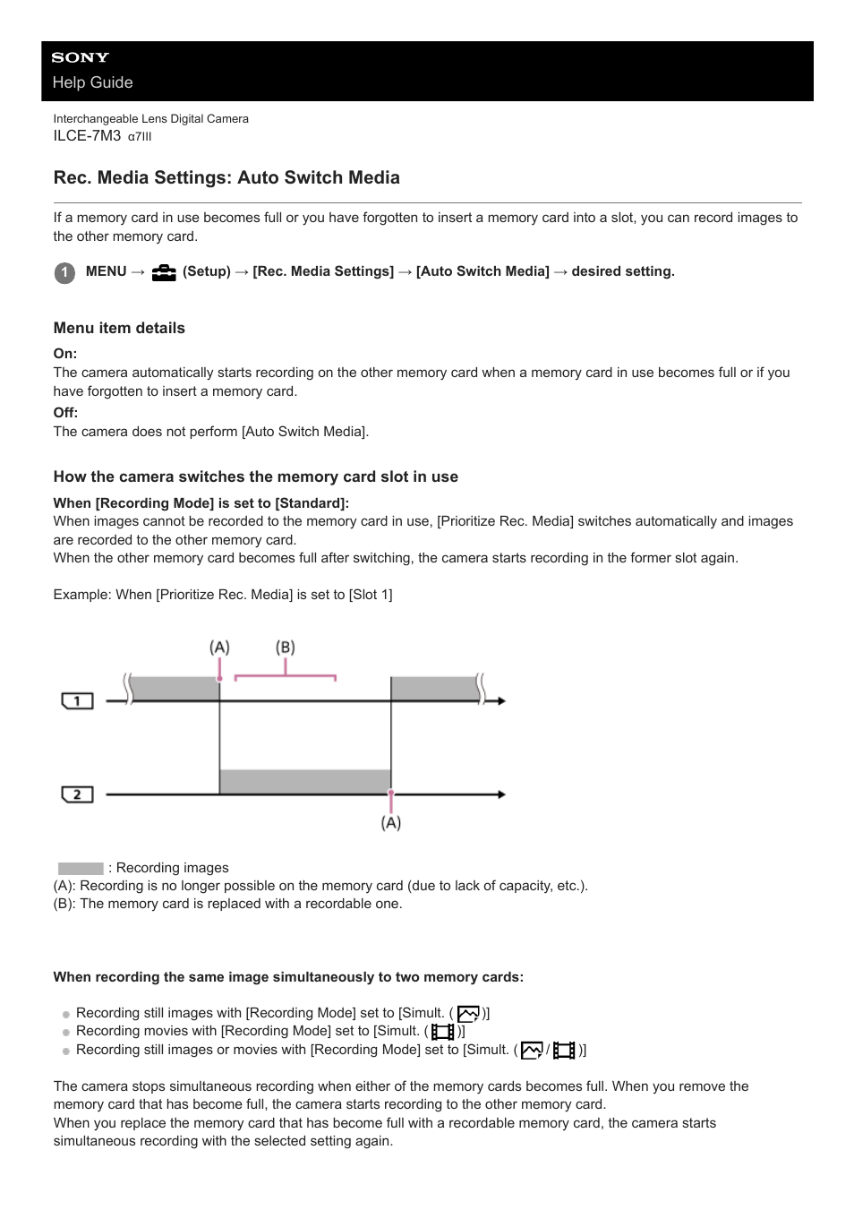 Auto switch media, Rec. media settings: auto switch media | Sony a7C Mirrorless Camera (Black) User Manual | Page 304 / 642