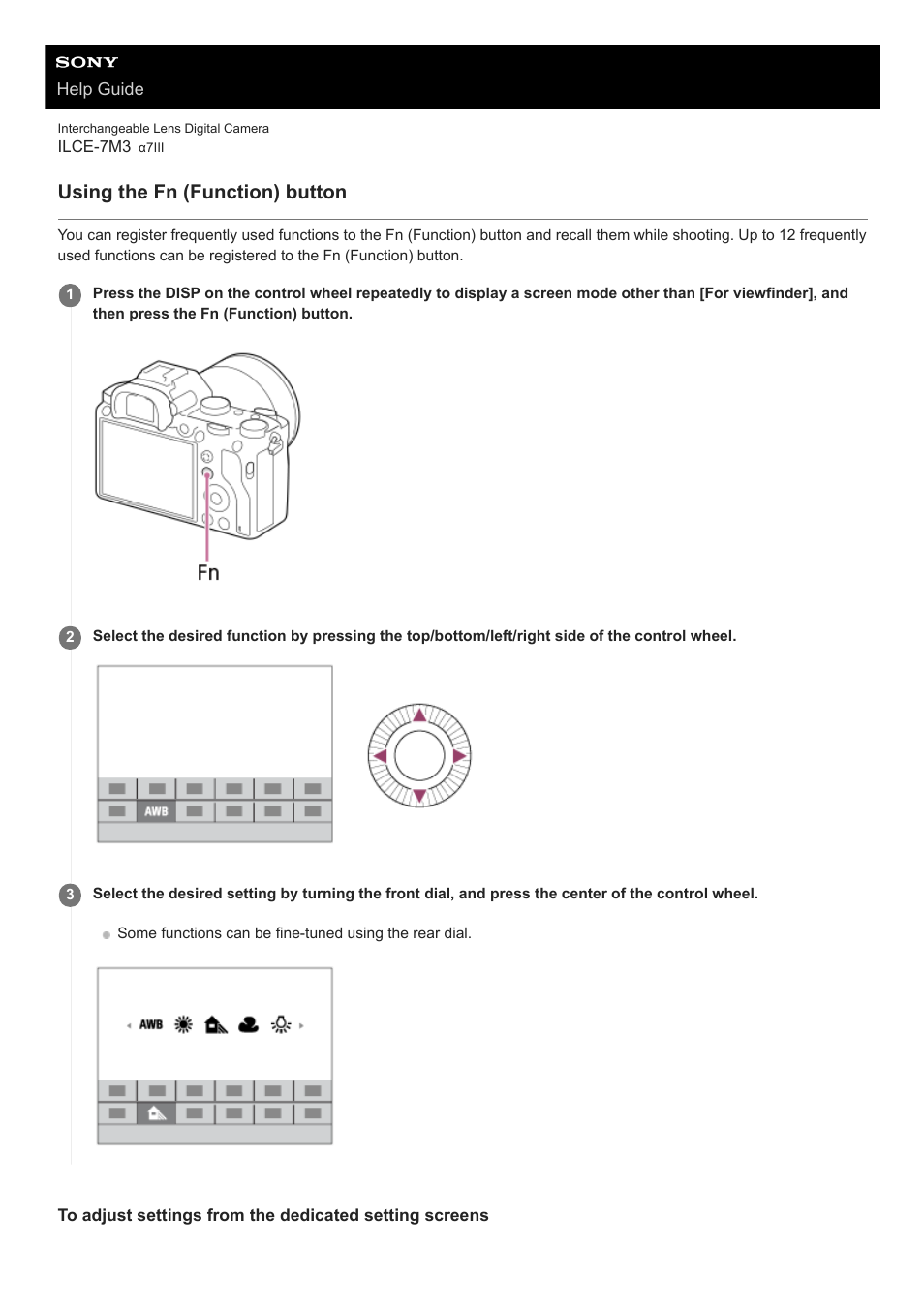 Using the fn (function) button | Sony a7C Mirrorless Camera (Black) User Manual | Page 32 / 642