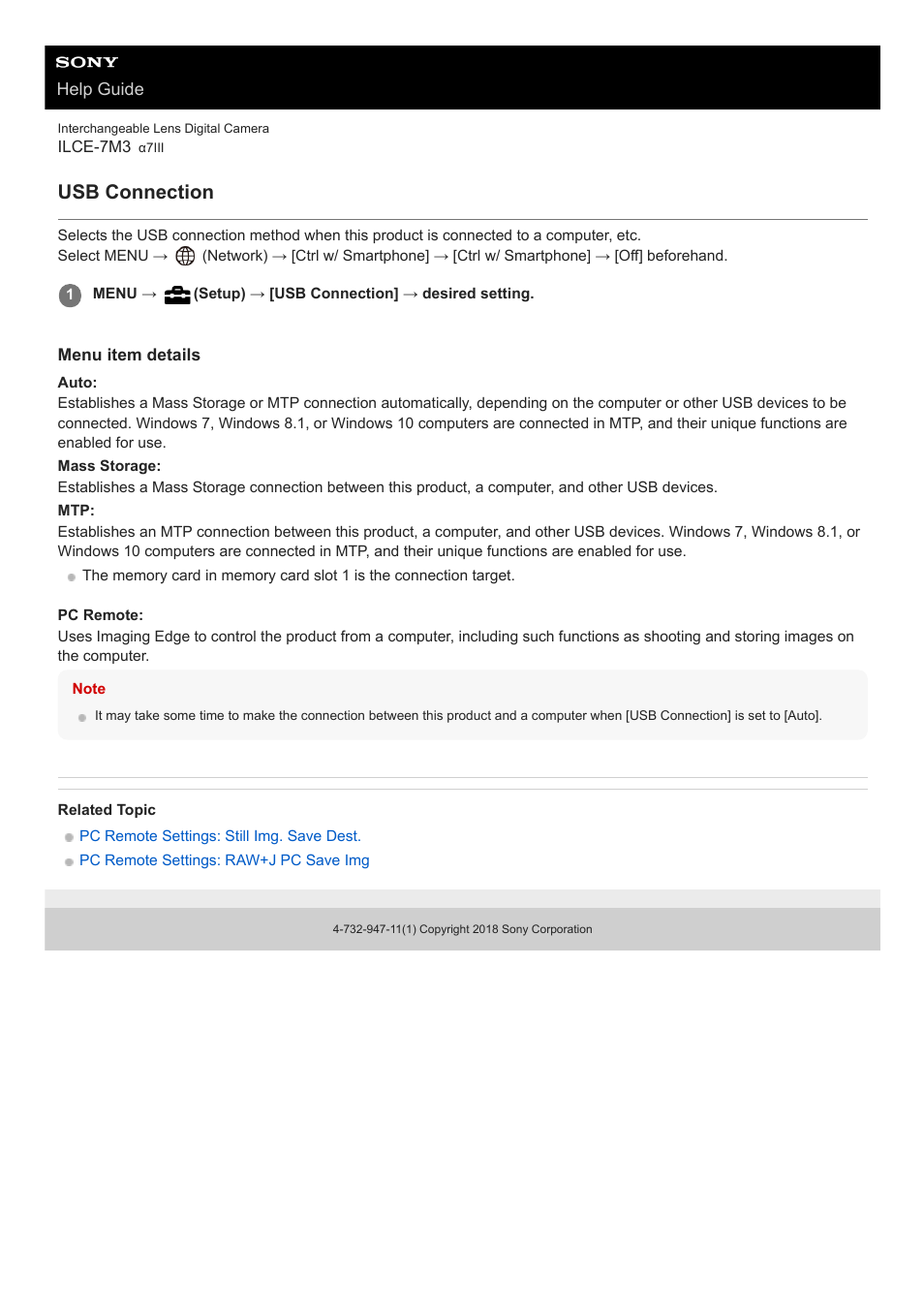 Usb connection | Sony a7C Mirrorless Camera (Black) User Manual | Page 322 / 642