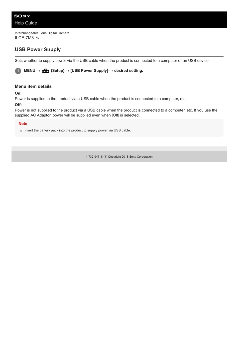 Usb power supply | Sony a7C Mirrorless Camera (Black) User Manual | Page 324 / 642