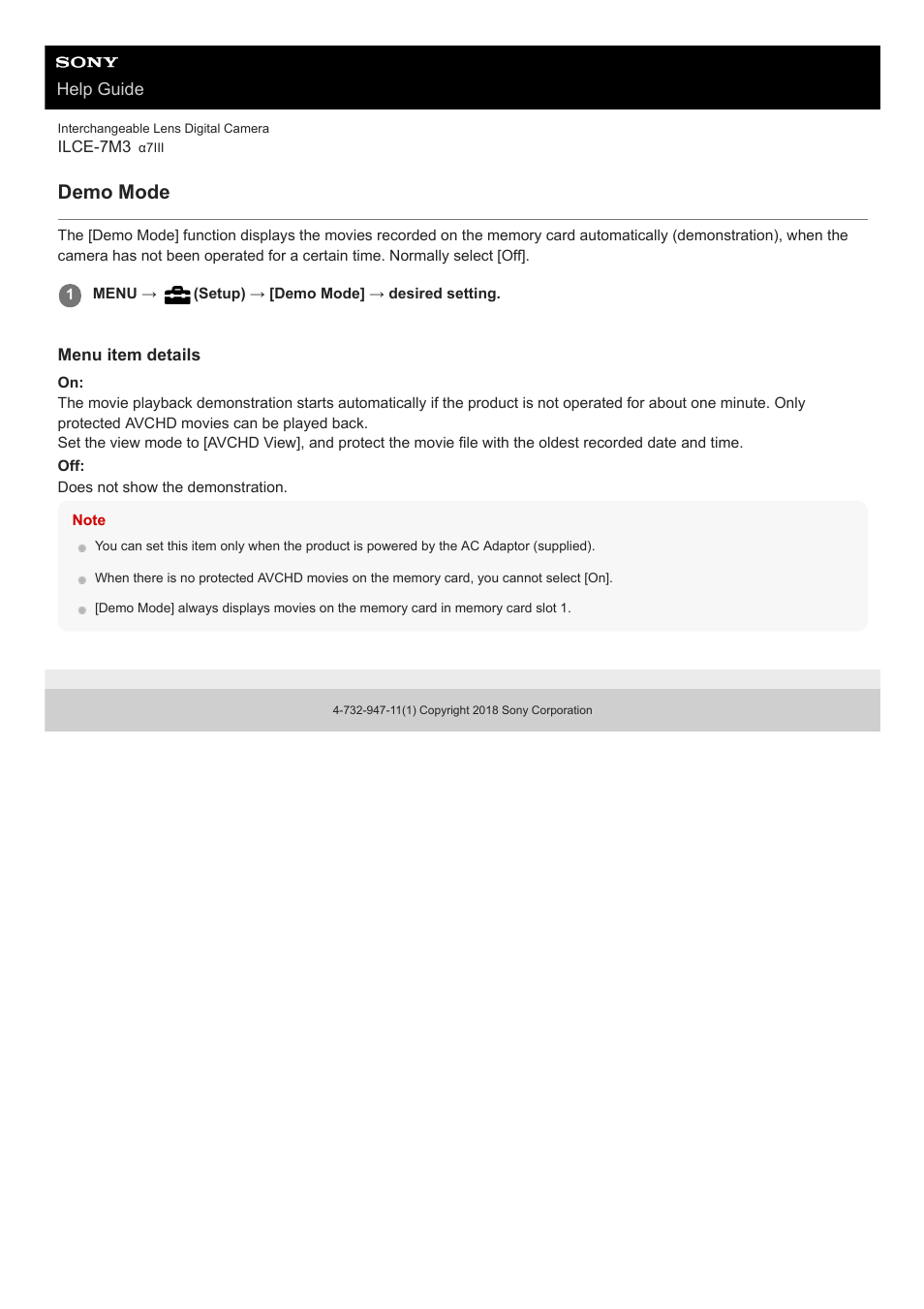 Demo mode | Sony a7C Mirrorless Camera (Black) User Manual | Page 332 / 642