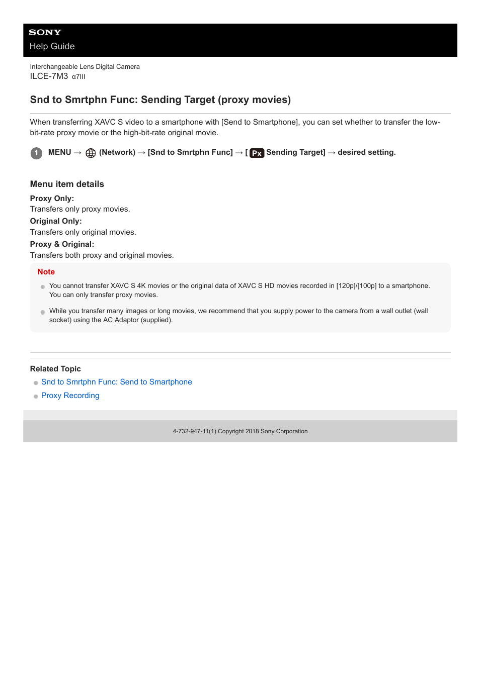 Snd to smrtphn func: sending target (proxy movies) | Sony a7C Mirrorless Camera (Black) User Manual | Page 348 / 642