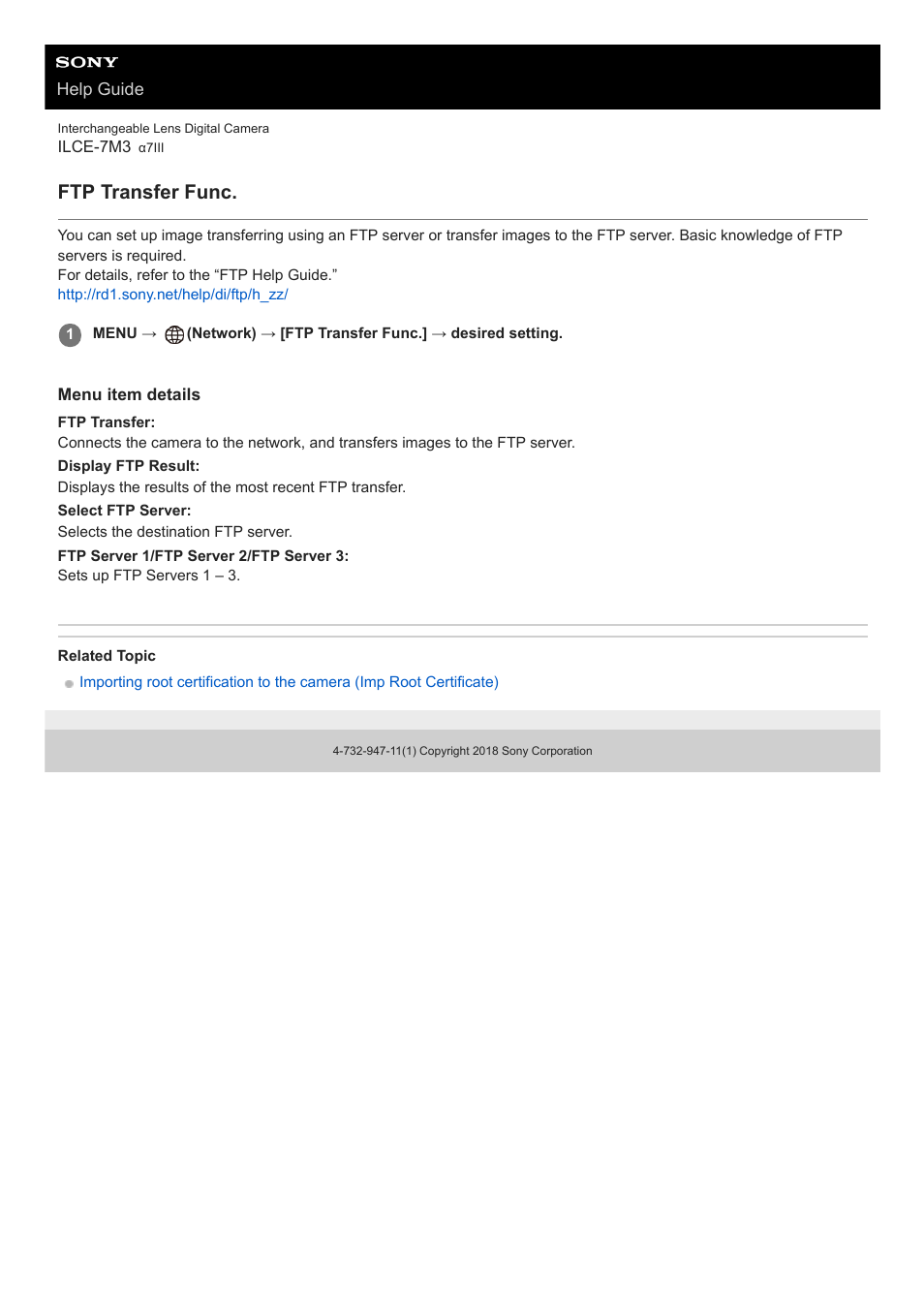 Ftp transfer func | Sony a7C Mirrorless Camera (Black) User Manual | Page 352 / 642