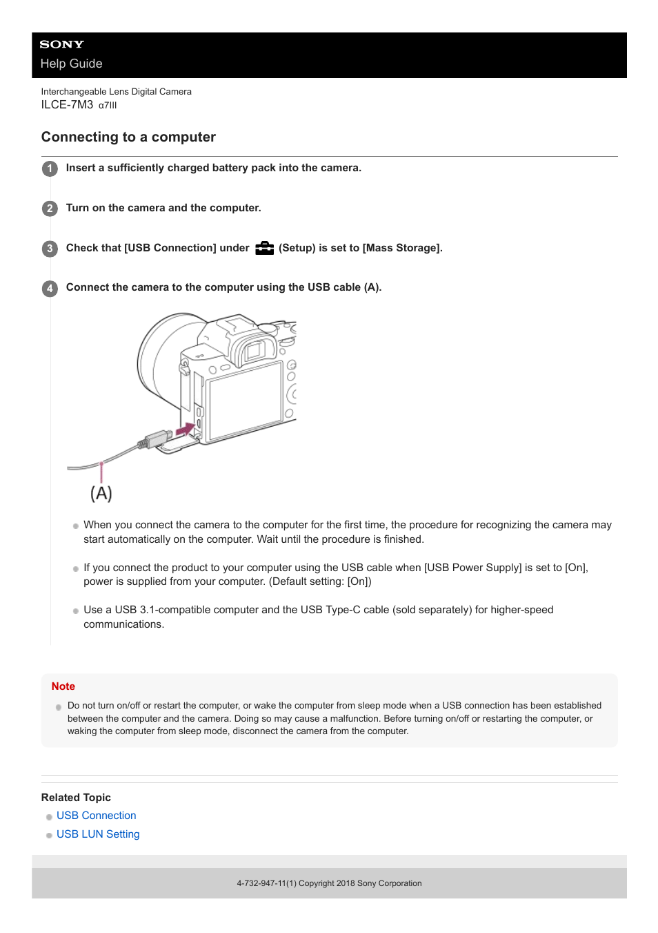 Connecting to a computer | Sony a7C Mirrorless Camera (Black) User Manual | Page 371 / 642