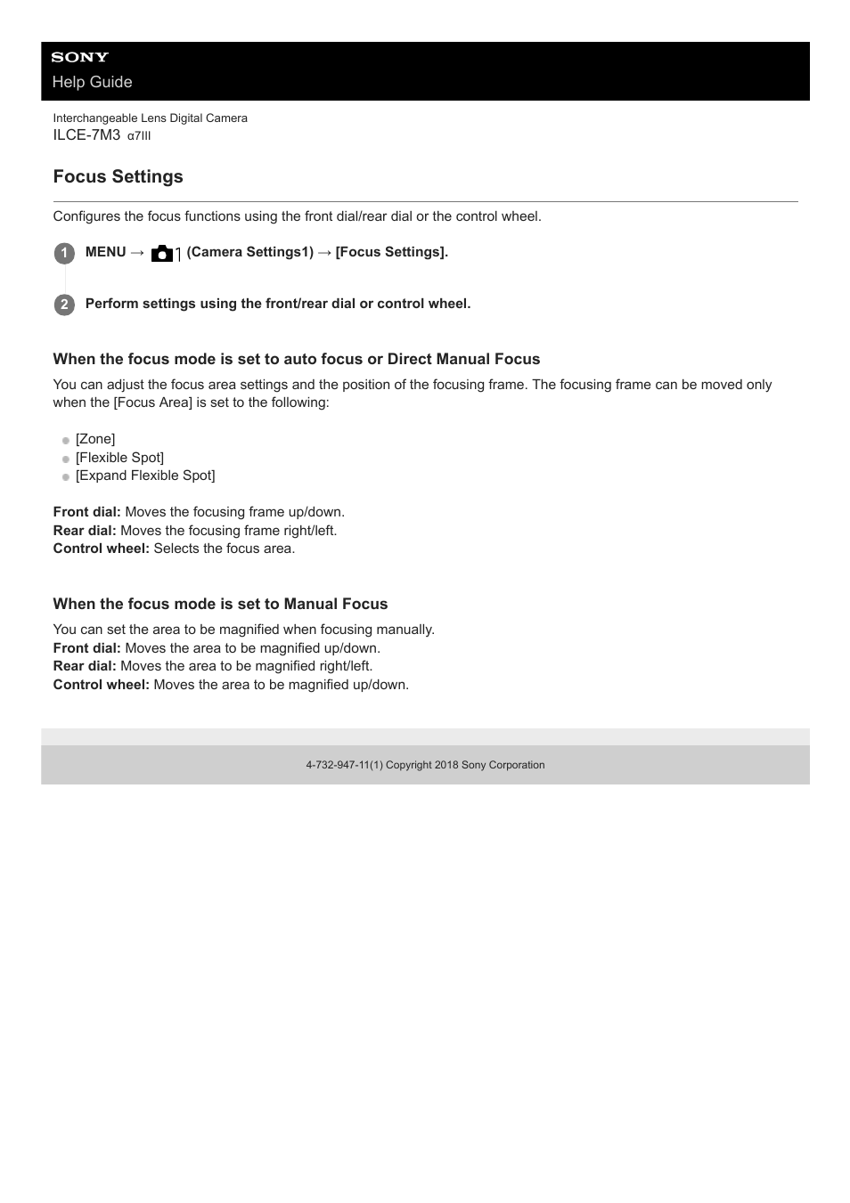 Focus settings | Sony a7C Mirrorless Camera (Black) User Manual | Page 408 / 642