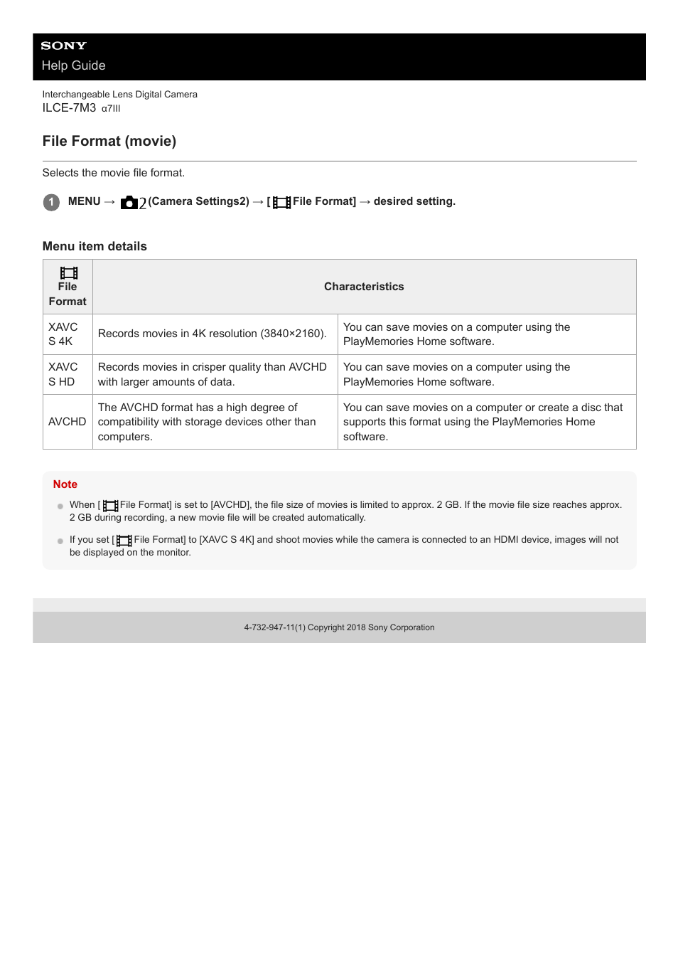 File format (movie) | Sony a7C Mirrorless Camera (Black) User Manual | Page 470 / 642