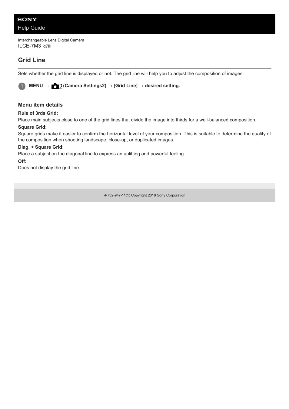 Grid line | Sony a7C Mirrorless Camera (Black) User Manual | Page 502 / 642