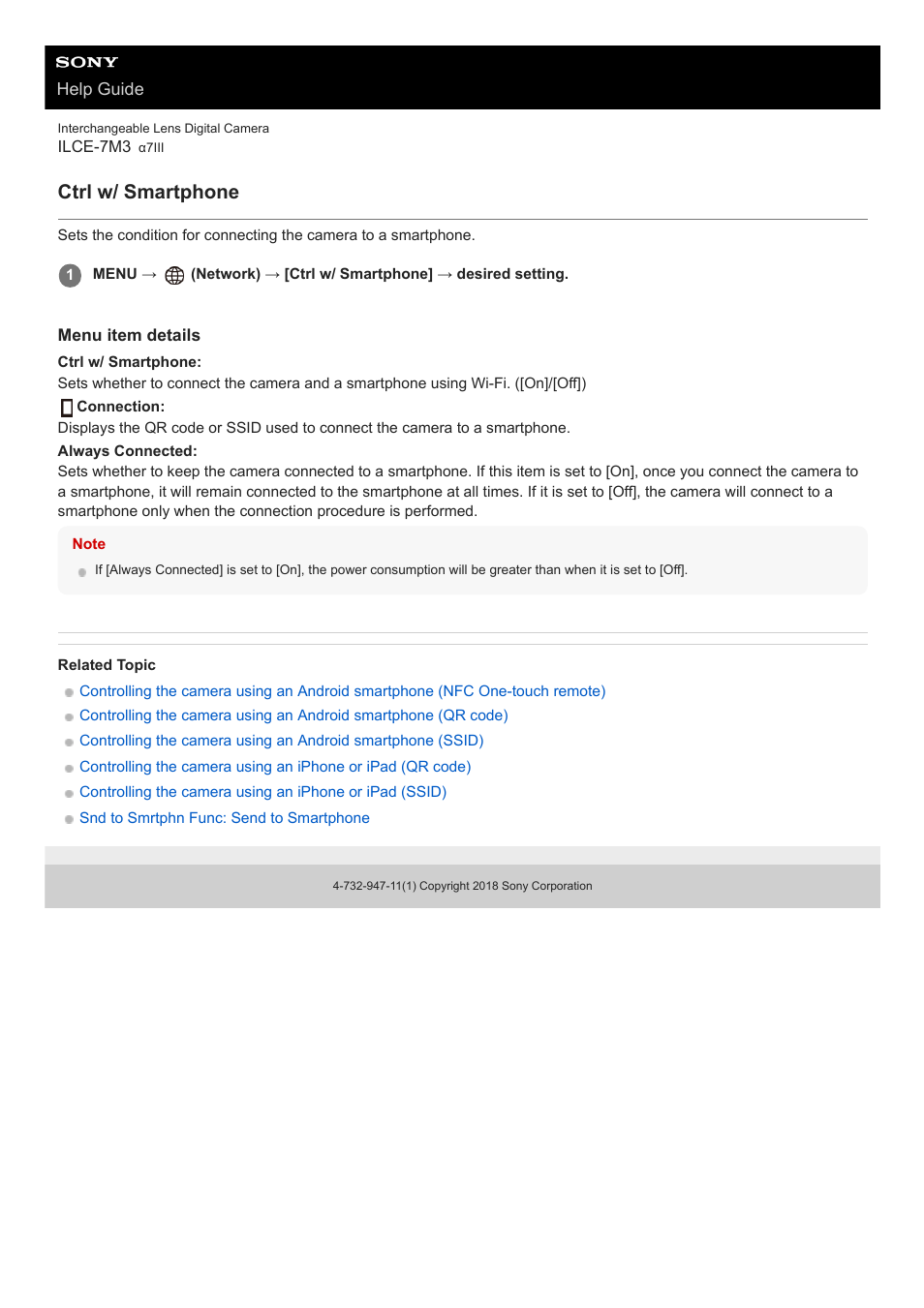 Ctrl w/ smartphone | Sony a7C Mirrorless Camera (Black) User Manual | Page 523 / 642