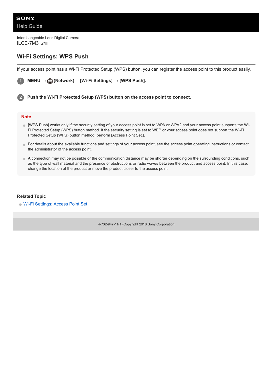 Wi-fi settings: wps push | Sony a7C Mirrorless Camera (Black) User Manual | Page 525 / 642