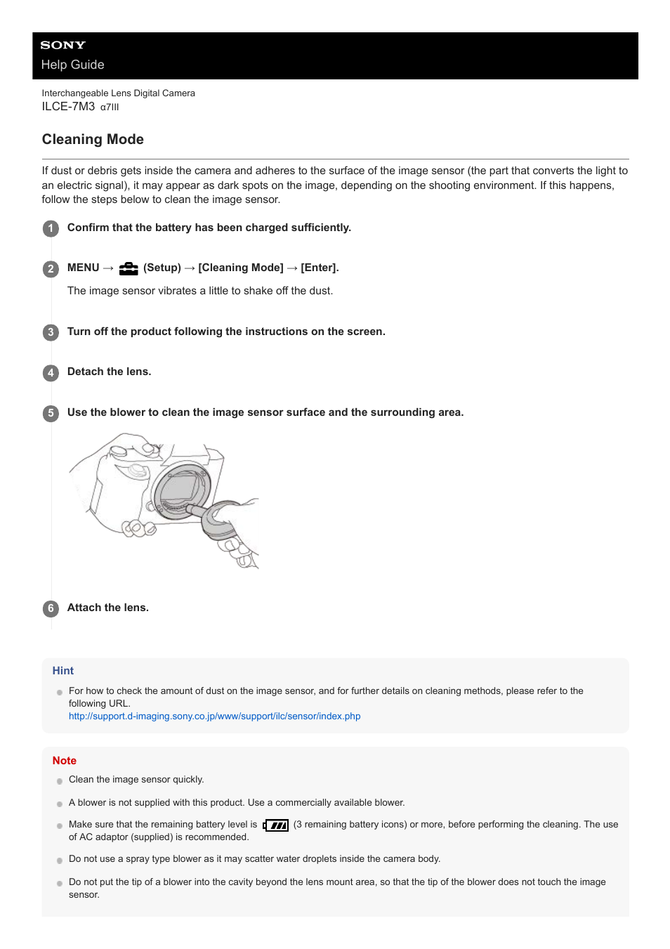 Cleaning mode, Help guide | Sony a7C Mirrorless Camera (Black) User Manual | Page 565 / 642