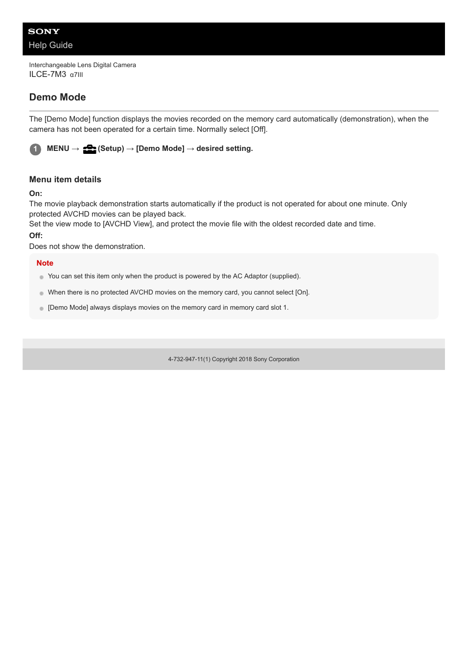 Demo mode | Sony a7C Mirrorless Camera (Black) User Manual | Page 571 / 642