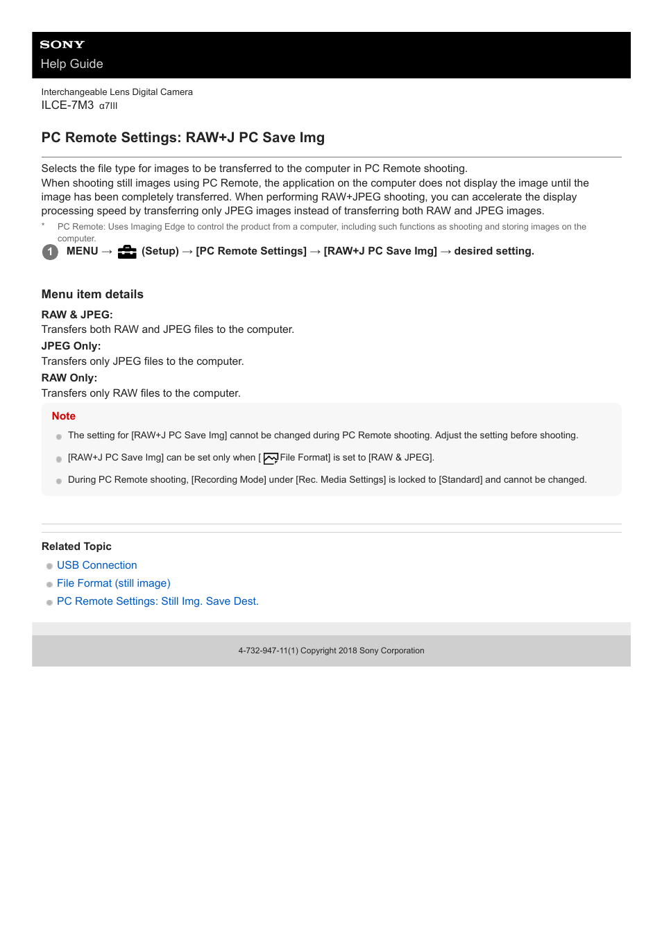 Pc remote settings: raw+j pc save img, Help guide | Sony a7C Mirrorless Camera (Black) User Manual | Page 586 / 642