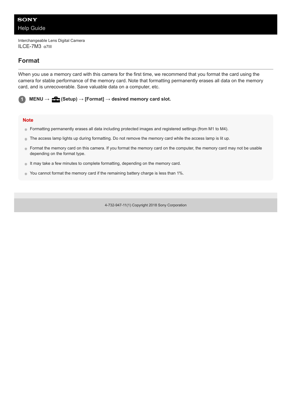 Format, Help guide | Sony a7C Mirrorless Camera (Black) User Manual | Page 591 / 642