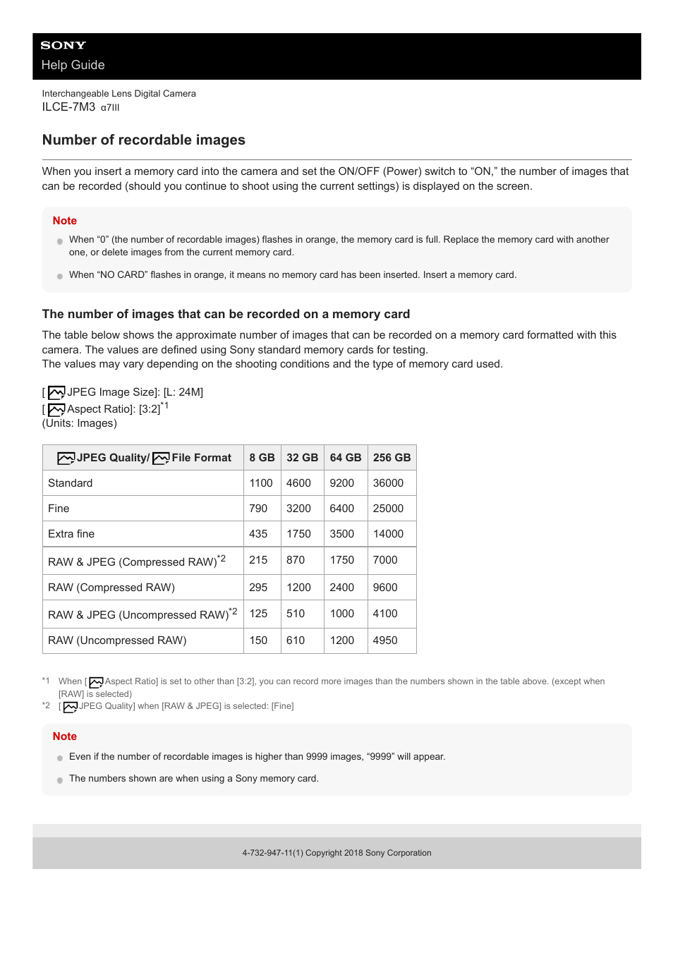 Number of recordable images, Help guide | Sony a7C Mirrorless Camera (Black) User Manual | Page 616 / 642