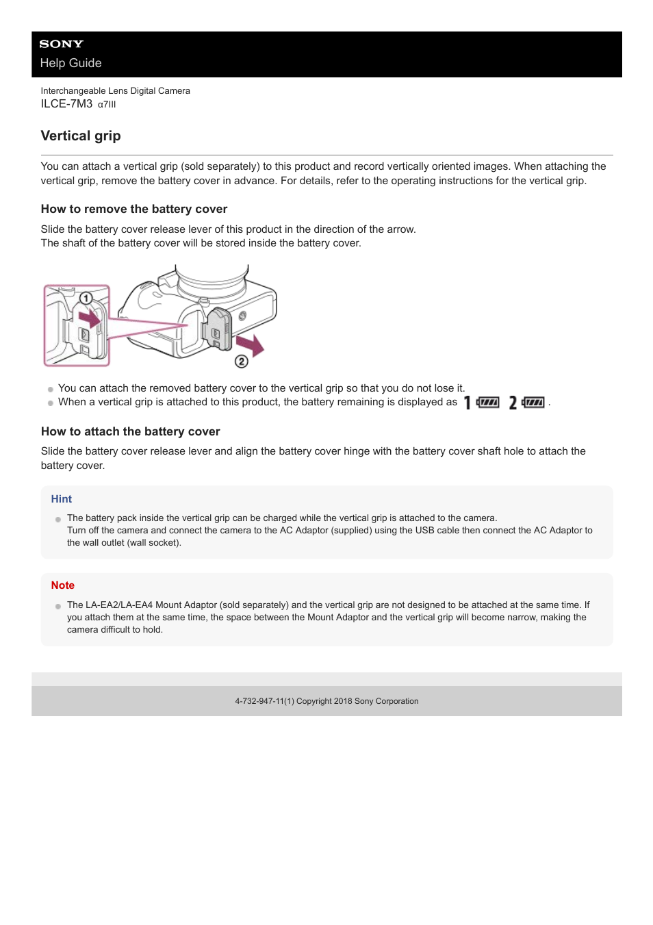 Vertical grip | Sony a7C Mirrorless Camera (Black) User Manual | Page 70 / 642