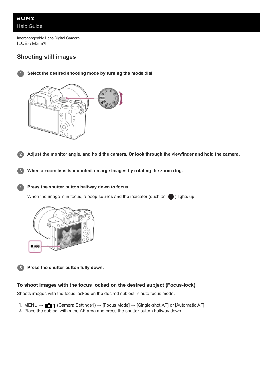 Shooting still images | Sony a7C Mirrorless Camera (Black) User Manual | Page 74 / 642