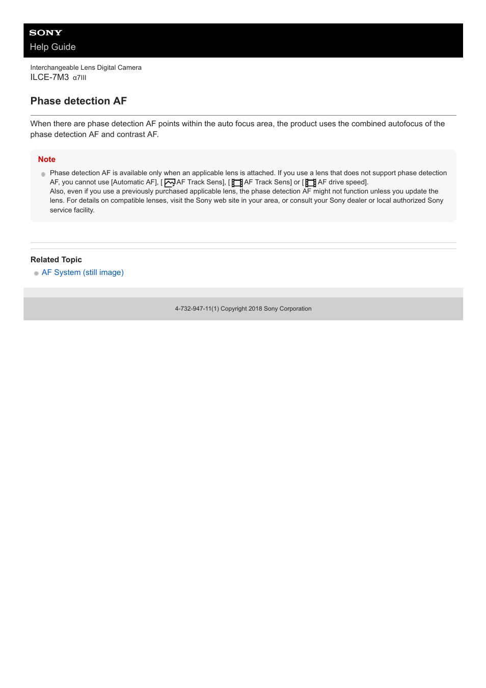 Phase detection af, Help guide | Sony a7C Mirrorless Camera (Black) User Manual | Page 81 / 642