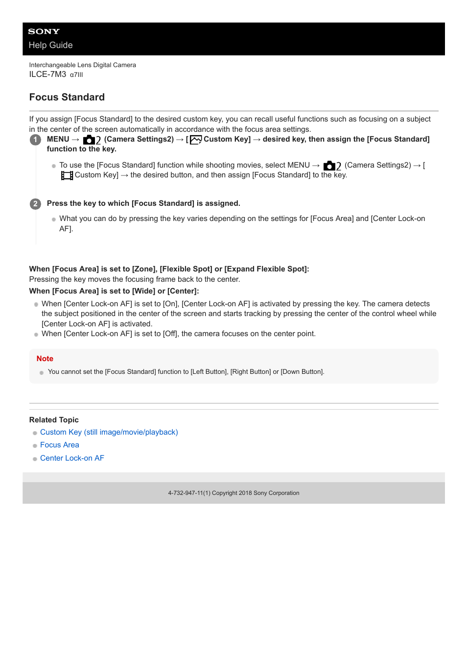 Focus standard | Sony a7C Mirrorless Camera (Black) User Manual | Page 82 / 642