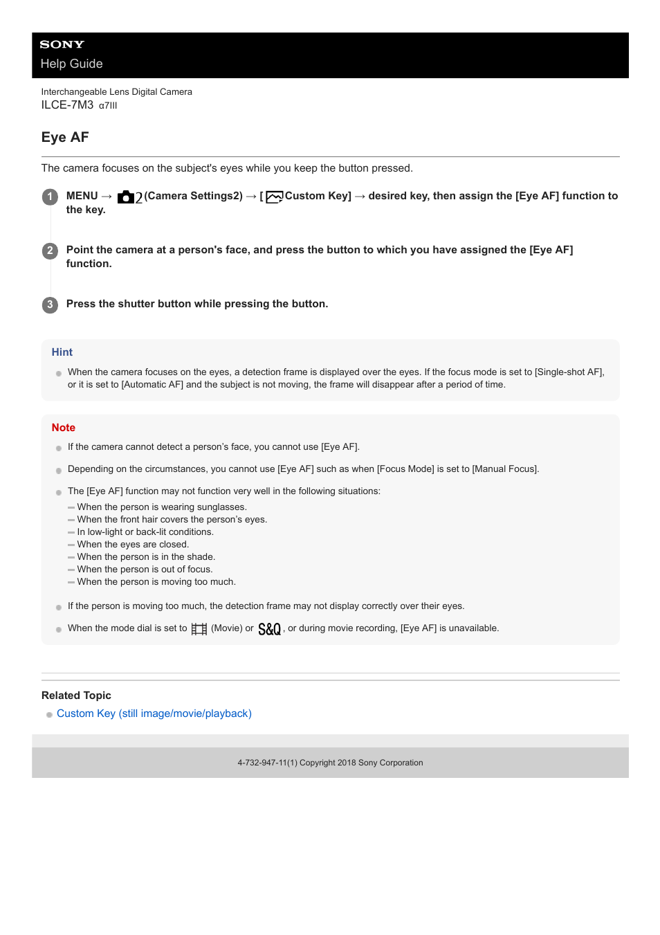 Eye af, Help guide | Sony a7C Mirrorless Camera (Black) User Manual | Page 89 / 642