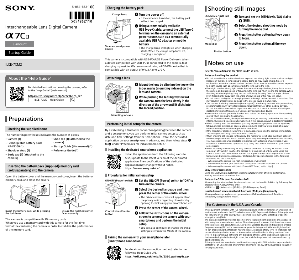 Sony ZV-E10 Mirrorless Camera (Black) User Manual | 2 pages