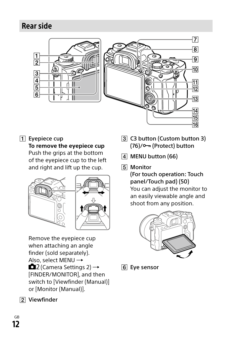 Rear side | Sony a7R IIIA Mirrorless Camera User Manual | Page 12 / 104
