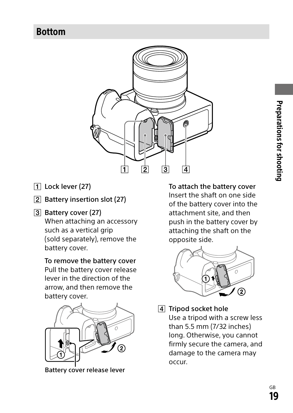 Bottom | Sony a7R IIIA Mirrorless Camera User Manual | Page 19 / 104
