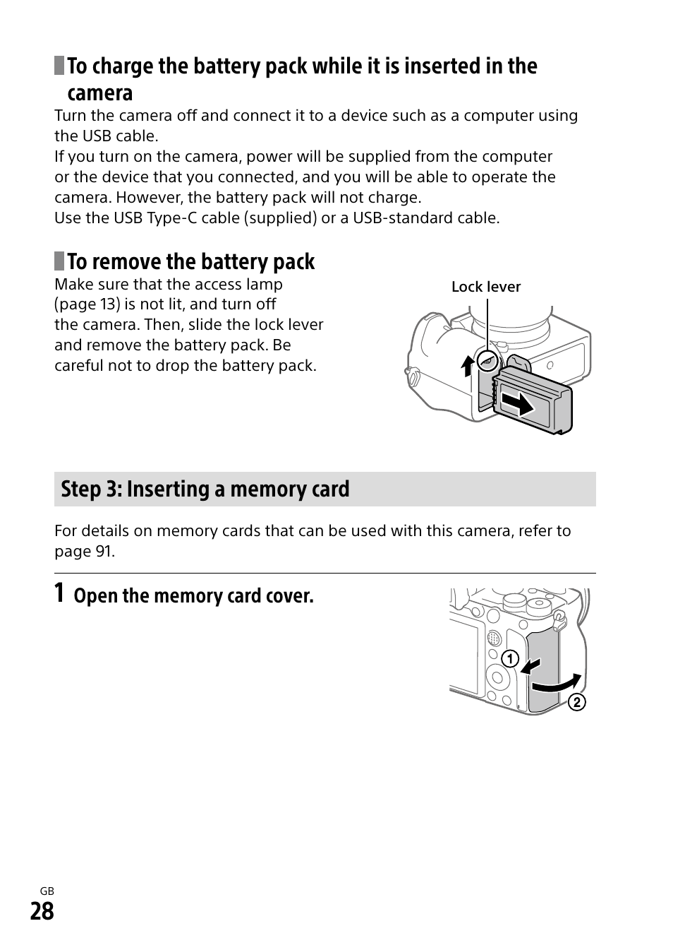 Step 3: inserting a memory card | Sony a7R IIIA Mirrorless Camera User Manual | Page 28 / 104