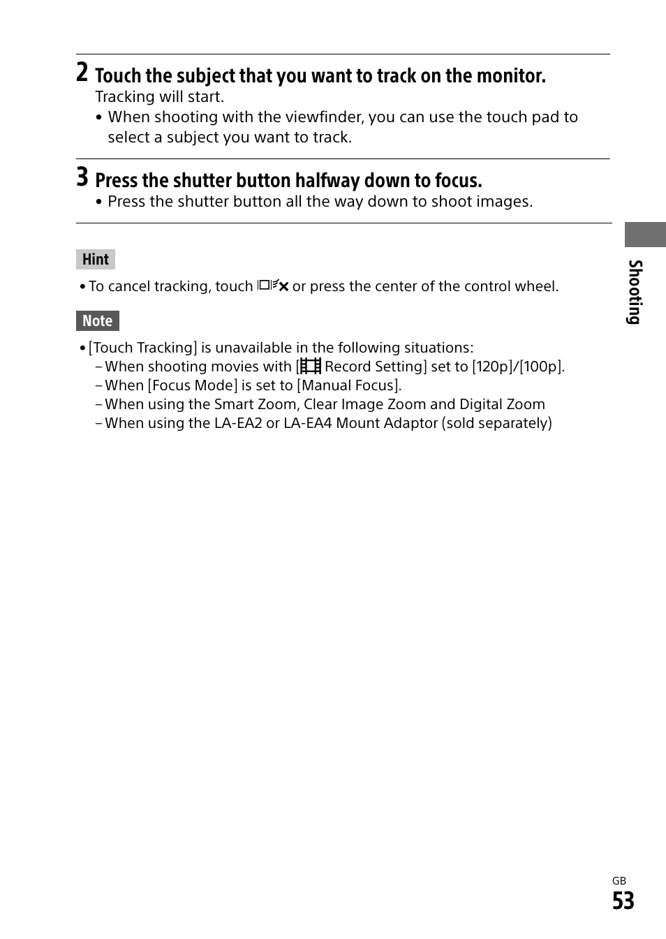 Press the shutter button halfway down to focus | Sony a7R IIIA Mirrorless Camera User Manual | Page 53 / 104