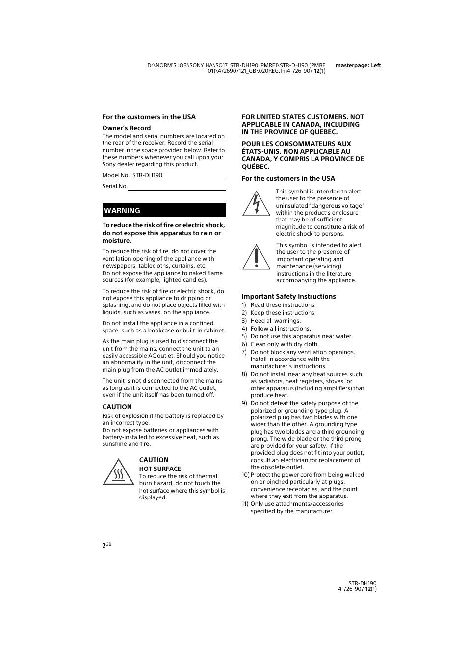 Warning | Sony a7 II Mirrorless Camera with 28-70mm Lens User Manual | Page 2 / 44