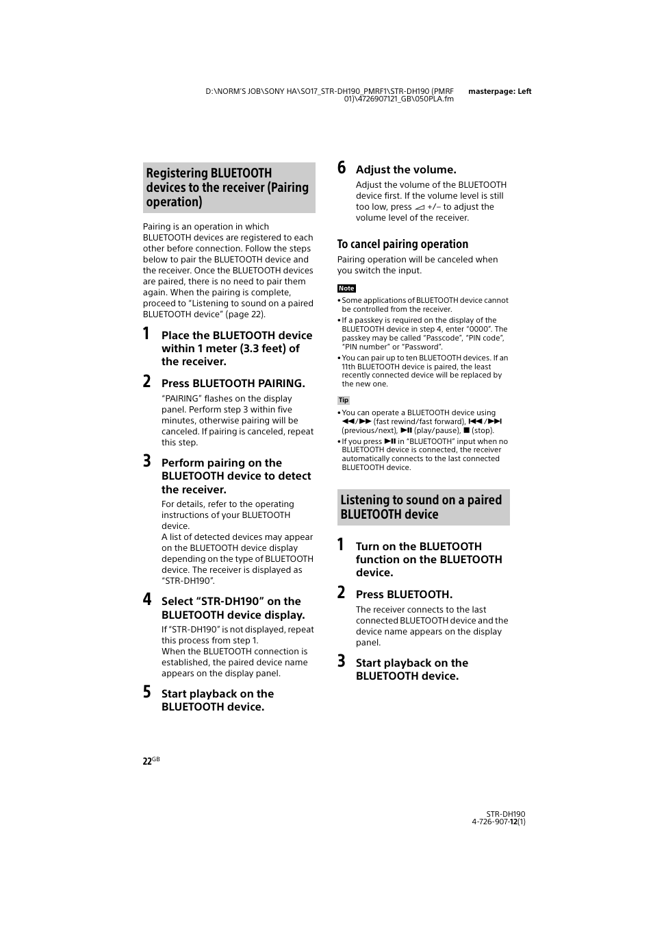 Listening to sound on a paired bluetooth device | Sony a7 II Mirrorless Camera with 28-70mm Lens User Manual | Page 22 / 44